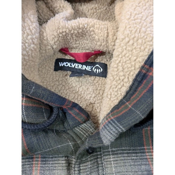 Wolverine Mens Sherpa Lined Hooded Flannel Shirt Jacket Plaid Green Large - Picture 4 of 11